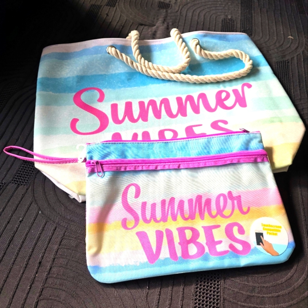 🌴 Summer Vibes Beach Tote + Matching Swimsuit Bag | Water-Resistant 🌊